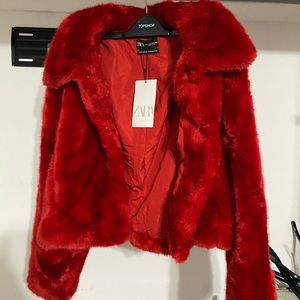 Zara Red Faux Fur Jacket